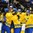 GRAND FORKS, NORTH DAKOTA - APRIL 23: Team Sweden celebrates a third period goal against Canada during semifinal round action at the 2016 IIHF Ice Hockey U18 World Championship. (Photo by Matt Zambonin/HHOF-IIHF Images)

